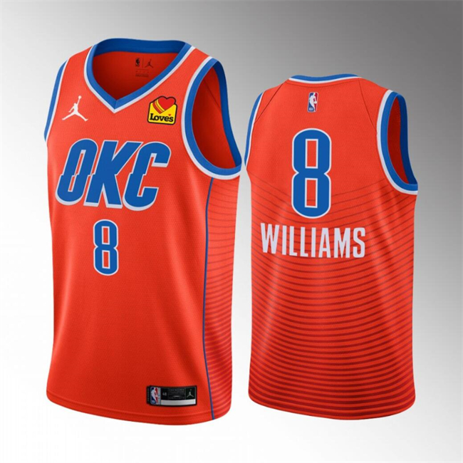 Men's Oklahoma City Thunder #8 Jalen Williams Orange Statement Edition Stitched Basketball Jersey
